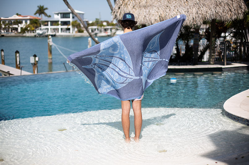 Manta Ray Bleue - Turkish Towel