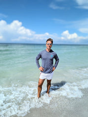 High Performance UPF Shirt 50+ Heather Navy with Hood - Sun Drunk