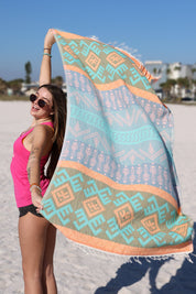 Aztec Pattern Orange - Turkish Towel
