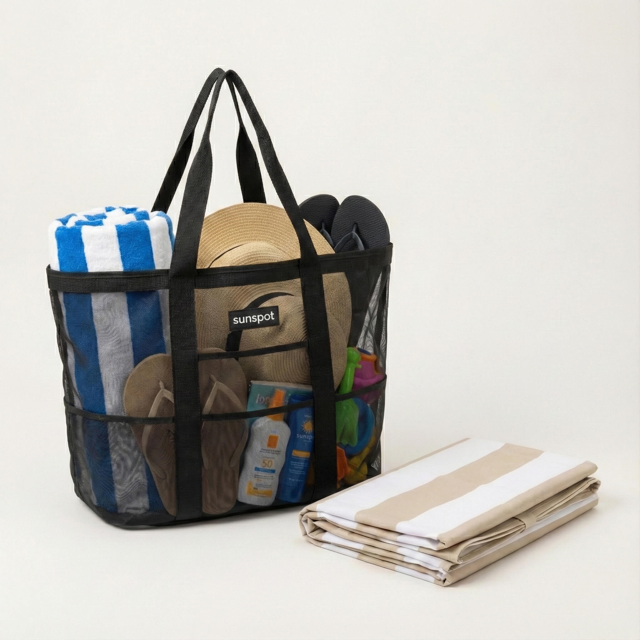 Mesh Beach Tote with Pull-out blanket