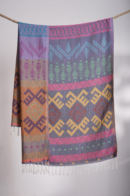 Aztec Pattern Bleu Fonce - Turkish Towel