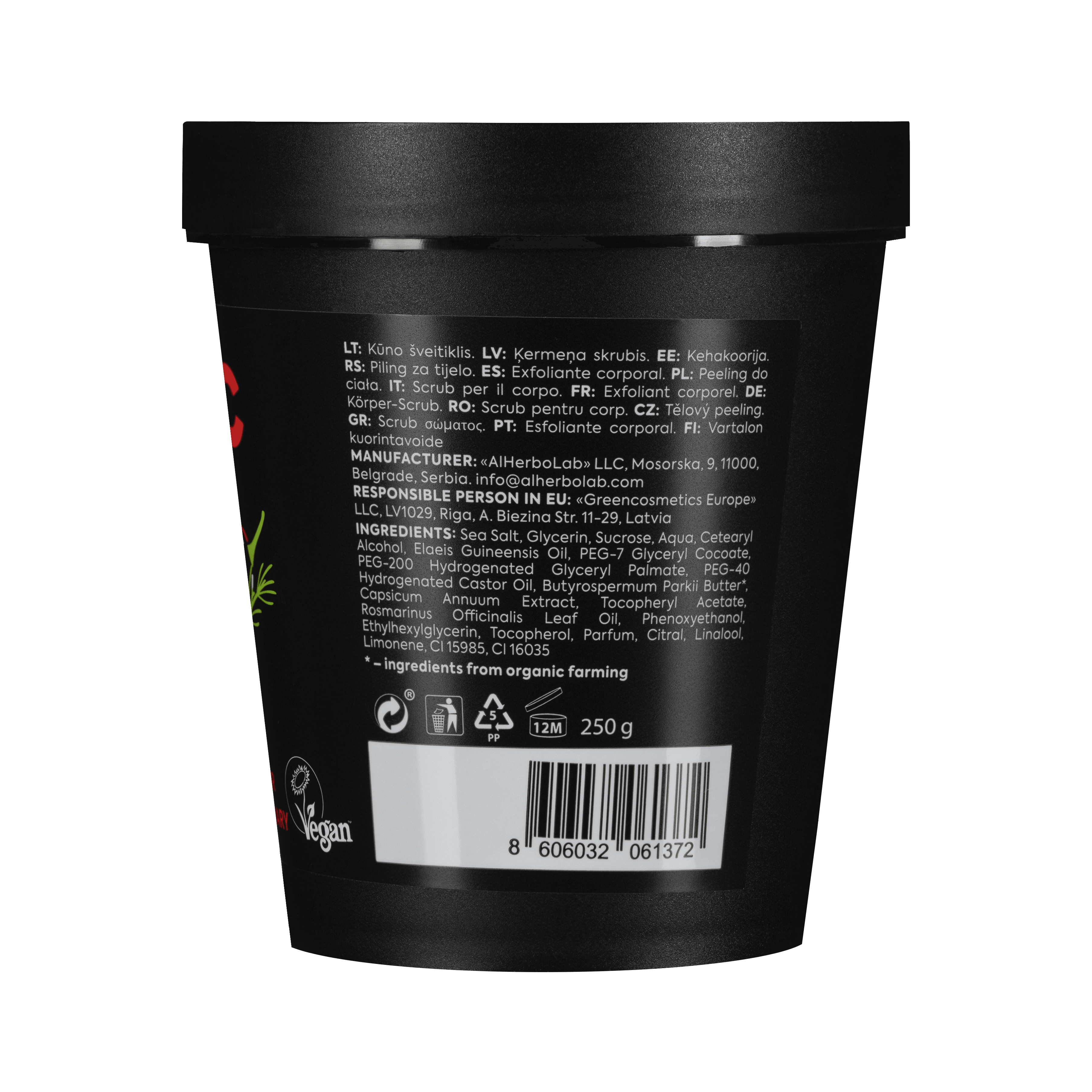 Organic Mimi, Body Scrub Anticellulite Red Pepper & Rosemary, 250 g