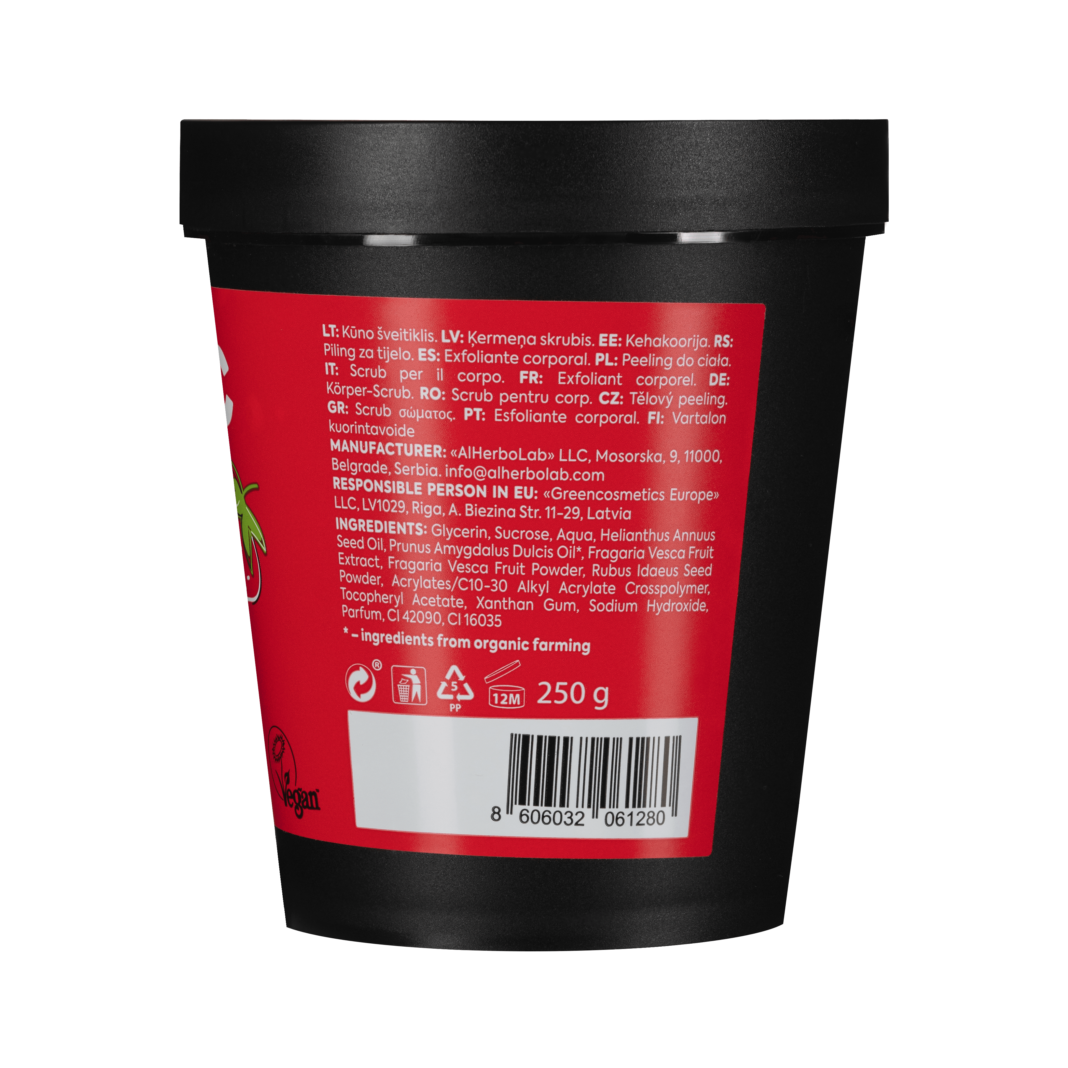 Organic Mimi, Body Scrub Jam Almond & Strawberry, 250 g