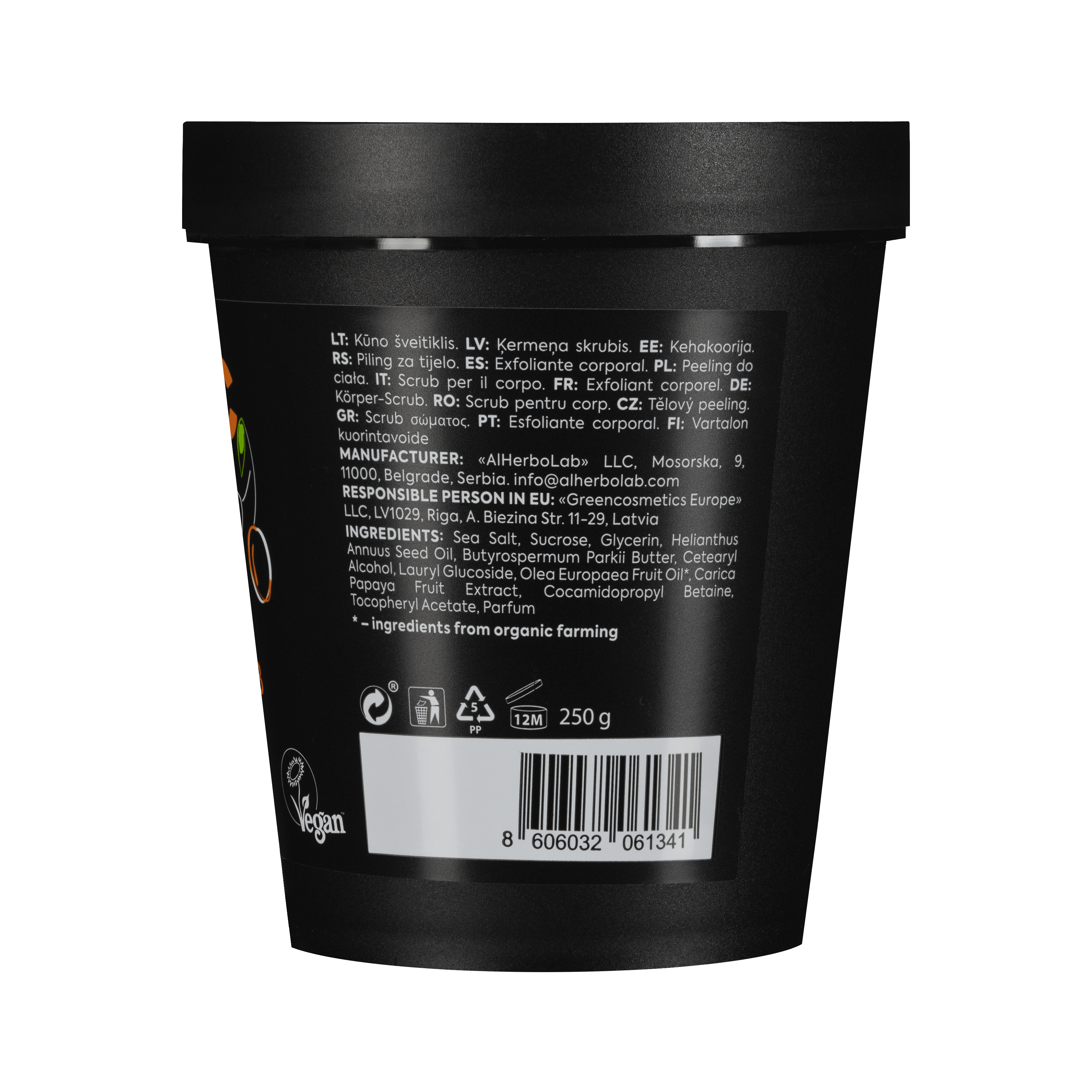 Organic Mimi, Body Scrub Renewing Olive & Papaya, 250 g