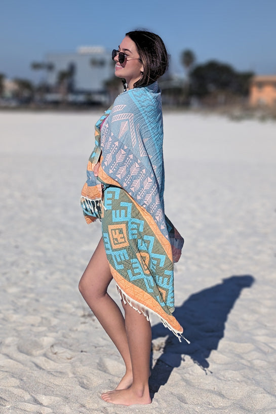 Aztec Pattern Orange - Turkish Towel