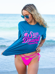 Short Sleeve Soft Fitted Tee - Teal with Neon Pink