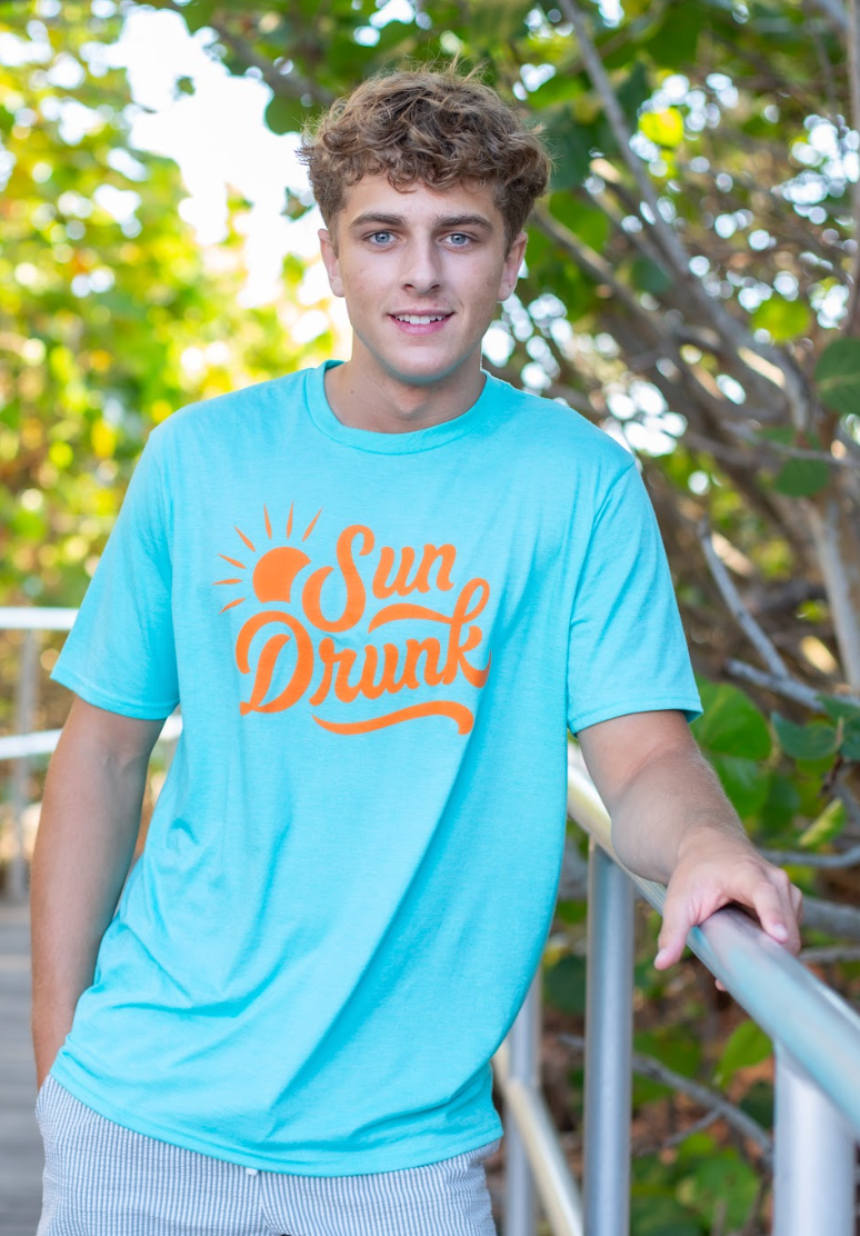 Short Sleeve Soft Fitted Tee - Turquoise with Orange
