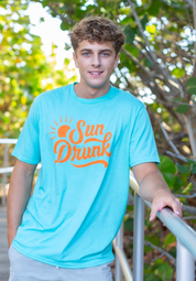Short Sleeve Soft Fitted Tee - Turquoise with Orange
