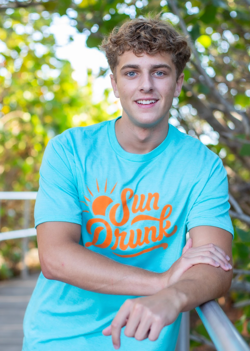 Short Sleeve Soft Fitted Tee - Turquoise with Orange