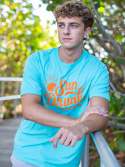Short Sleeve Soft Fitted Tee - Turquoise with Orange