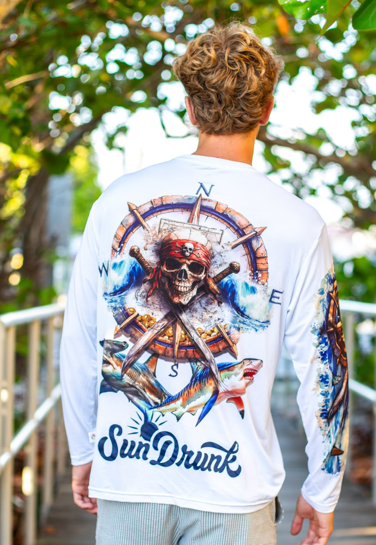 UPF 50+ Sun Shirt- White Skull