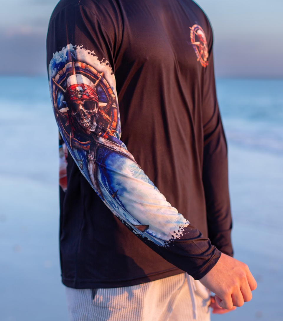 UPF 50+ Sun Shirt- Black Skull