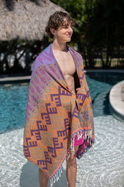 Aztec Pattern Bleu Fonce - Turkish Towel