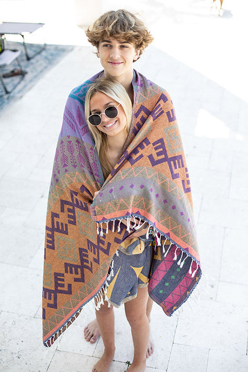 Aztec Pattern Bleu Fonce - Turkish Towel