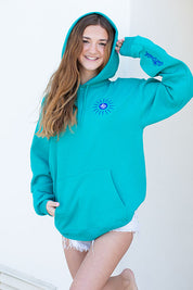 Beach Hoodie - Teal with Sun Drunk Design
