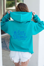 Beach Hoodie - Teal with Sun Drunk Design