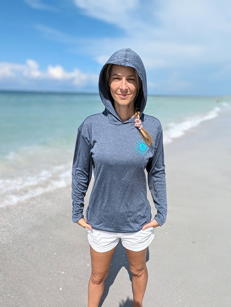 High Performance UPF Shirt 50+ Heather Navy with Hood - Sun Drunk