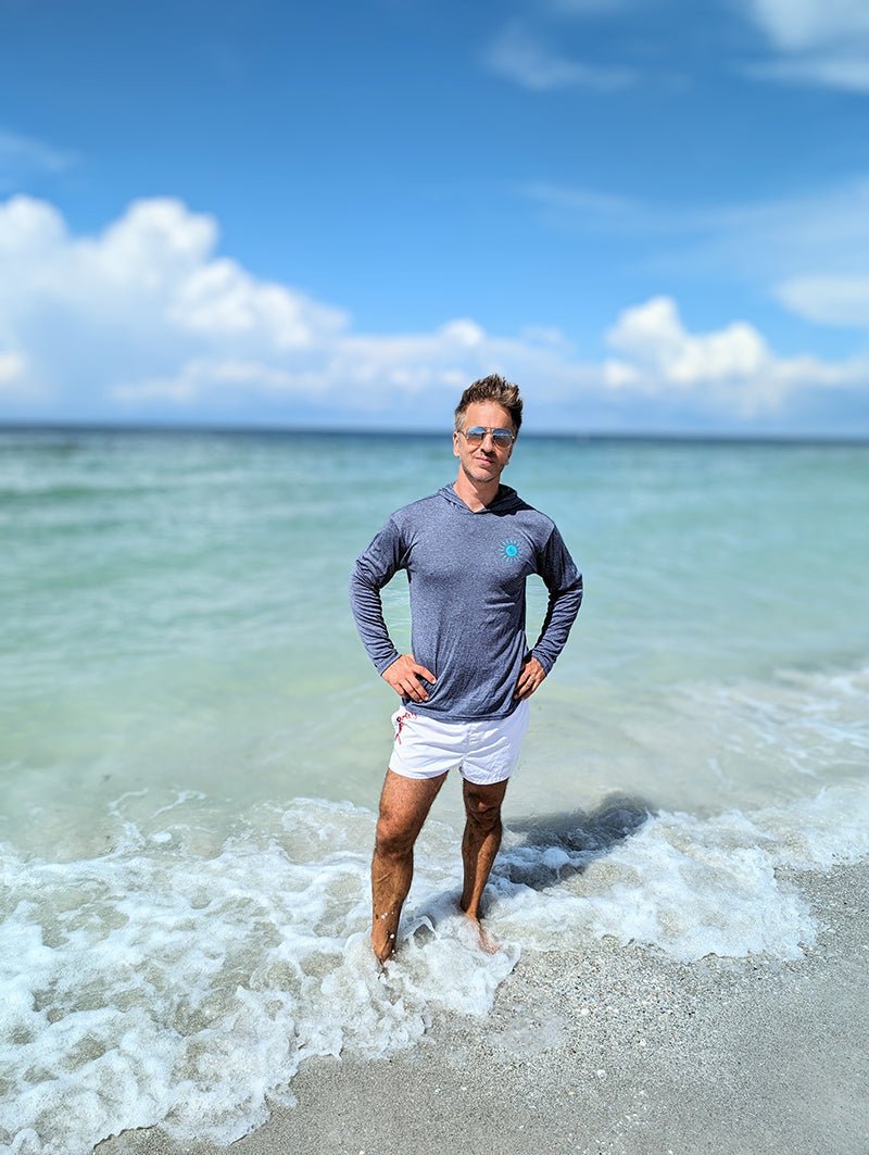 High Performance UPF Shirt 50+ Heather Navy with Hood - Sun Drunk