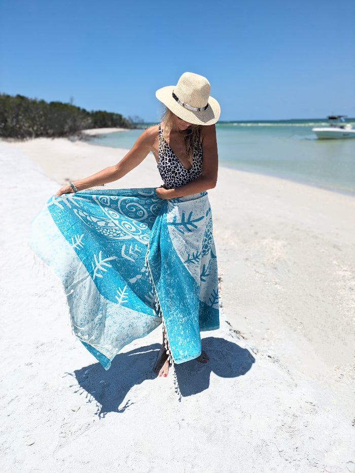 Sea Turtle Turkish Towel - Turquoise - Sun Drunk