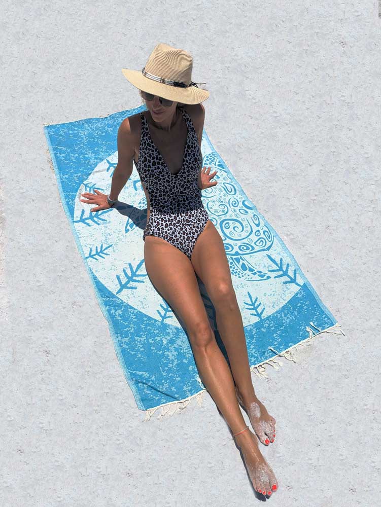 Sea Turtle Turkish Towel - Turquoise - Sun Drunk